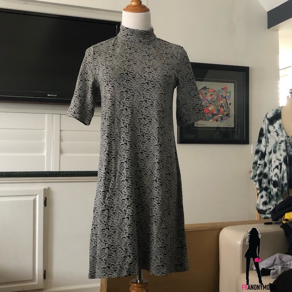 Grey Leopard Printed Mock Neck Dress - Picture 3 of 5